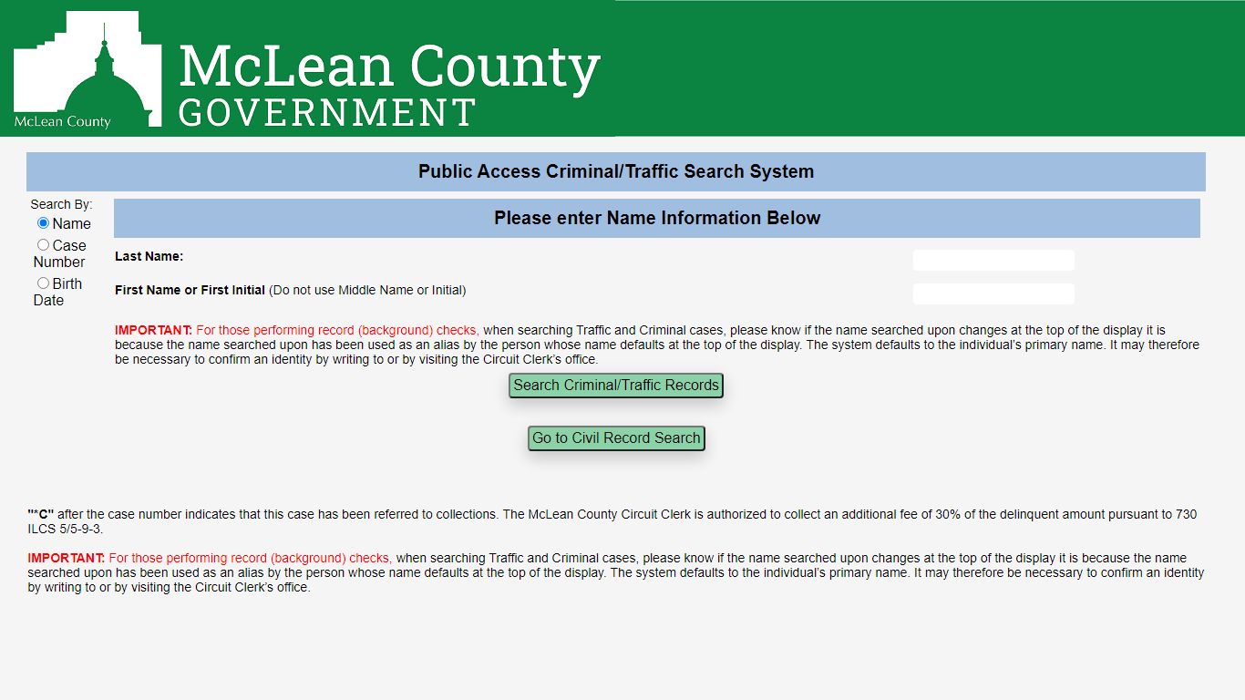 McLean County Circuit Clerk -- Public Access System
